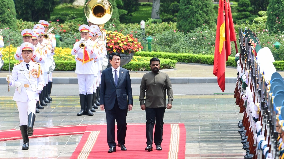 Hình ảnh Chủ tịch nước chủ trì lễ đón trọng thể Tổng thống Sri Lanka